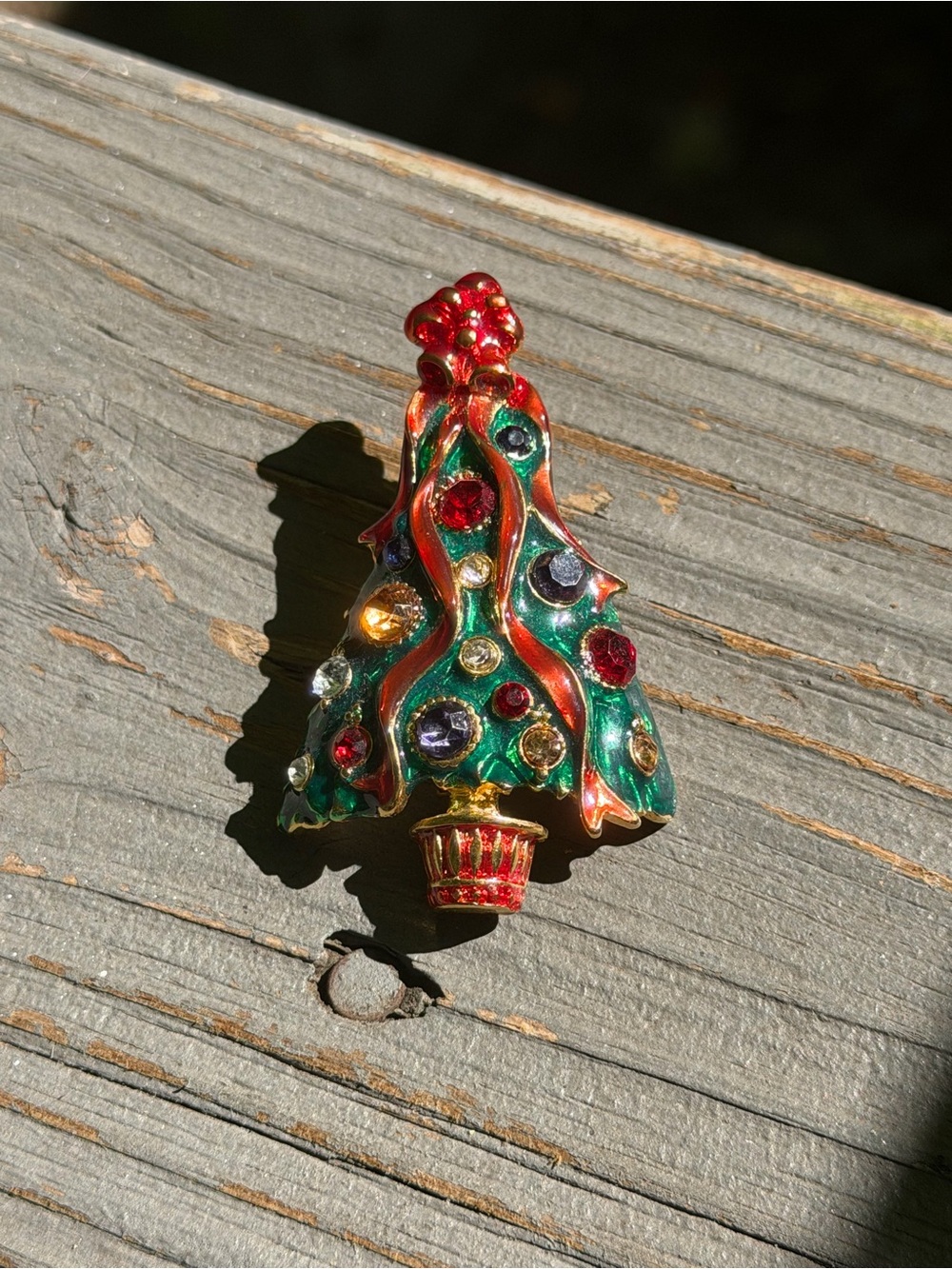 VTG C. Radko Christmas Tree Brooch with enamel and Multicolor Stones